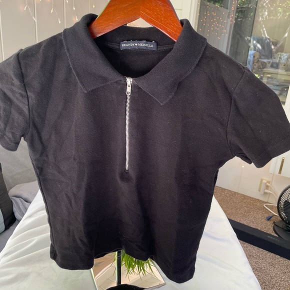 Brandy Melville/John Galt black, cropped polo shirt - Picture 1 of 3